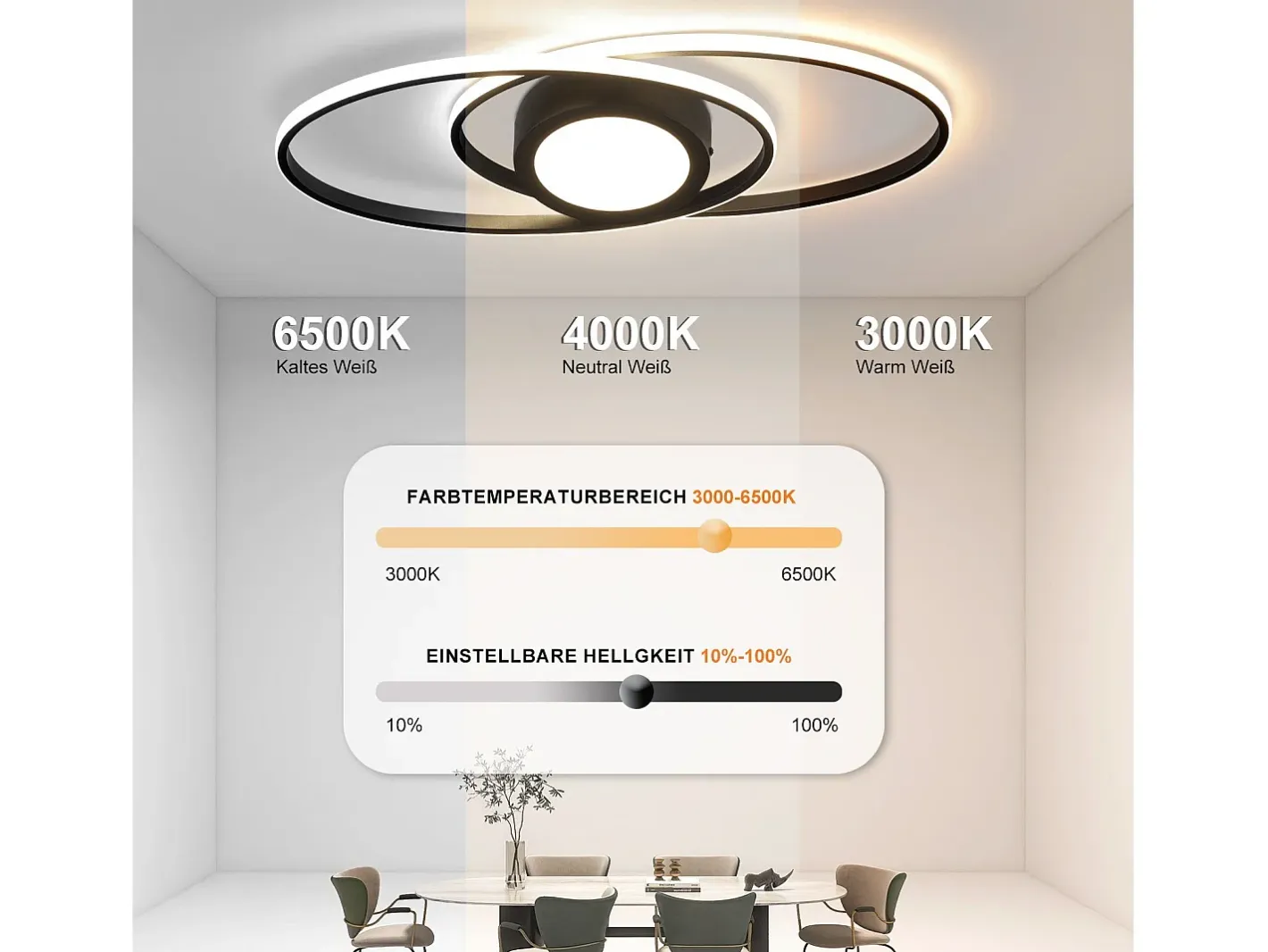 NETTLIFE Plafón-Lámpara de Techo LED 3000K-6500K Regulable 48W Habitación Infantil Salón con Mando a Distancia Moderna para Dormitorio Cocina Balcón Negro