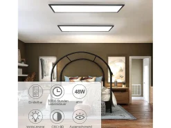 NETTLIFE Lámpara de Techo LED 120x30CM 48W Panel Regulable con Control Remoto para Sala de Estar Moderna Oficina Cocina Pasillo Negro Sale