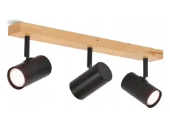 NETTLIFE Plafón-Lámpara de techo Foco de techo 3 llamas GU10 Madera moderna retro Metal ajustable 350°Sin bombillas Negro