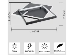 NETTLIFE Plafón-Lámpara de Techo LED Negra Regulable 50W Lámpara de Salón de Diseño Moderno con Control Remoto de Metal para Comedor Cocina Dormitorio Negro