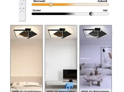 NETTLIFE Plafón-Lámpara de Techo LED Negra Regulable 50W Lámpara de Salón de Diseño Moderno con Control Remoto de Metal para Comedor Cocina Dormitorio Negro