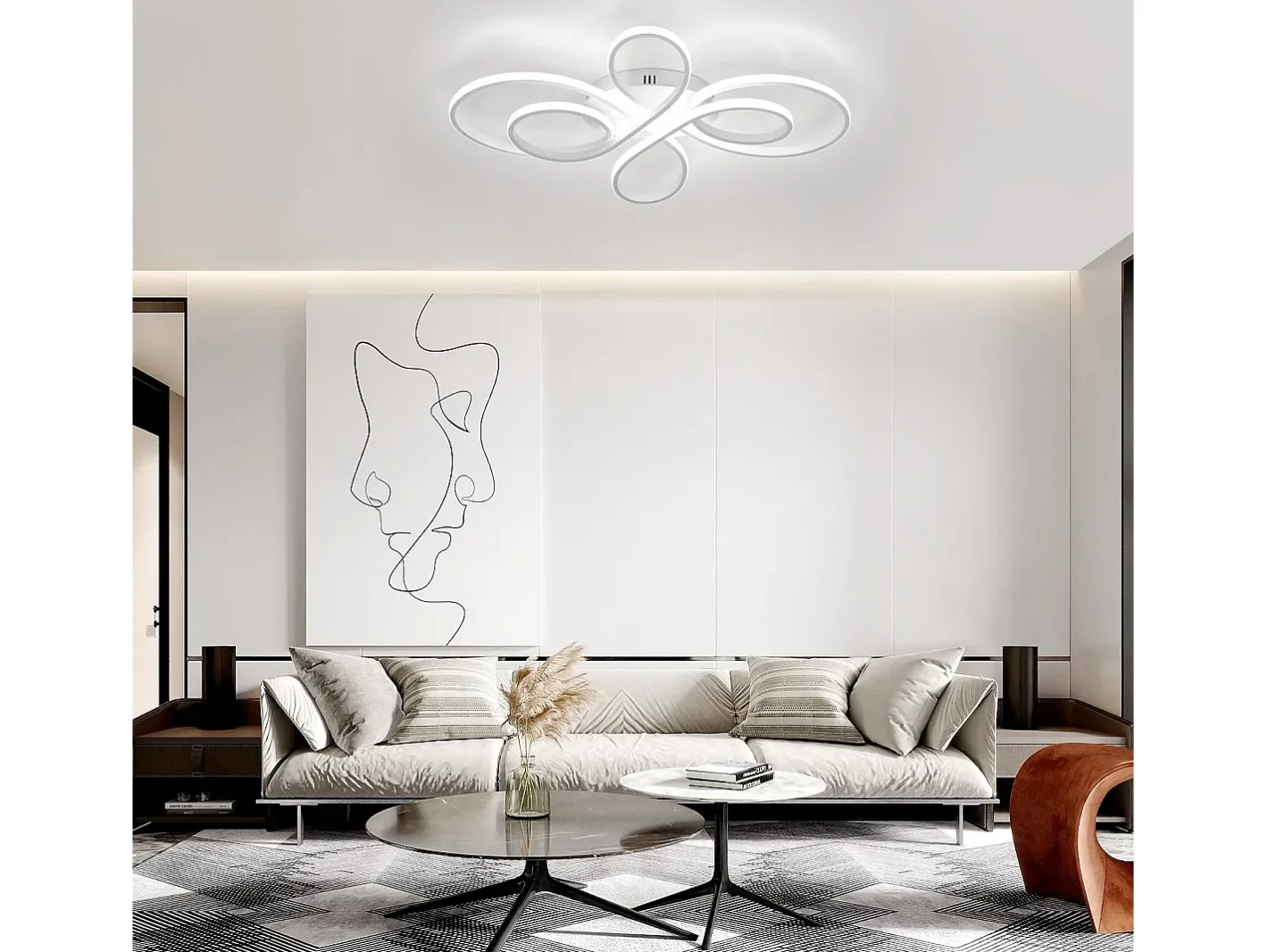 Online NETTLIFE Lámpara de Techo LED Regulable 66 cm Lámpara de Dormitorio Blanca Moderna de 65 W con Control Remoto Grande para Sala de Estar Estudio Blanco