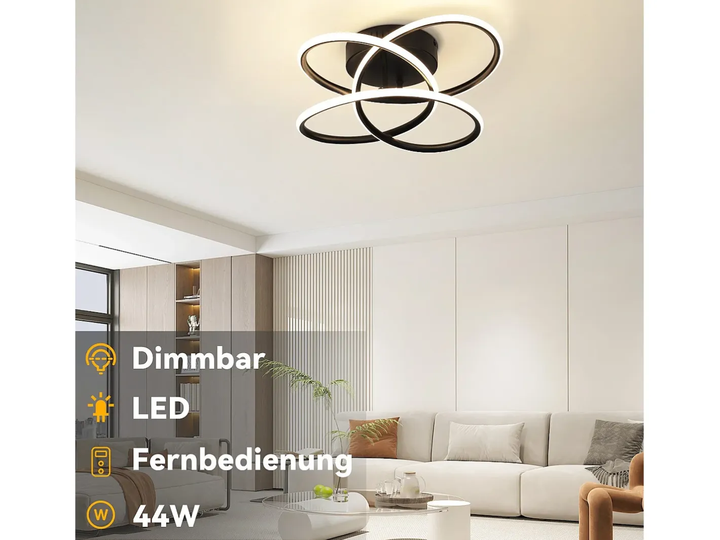 Online NETTLIFE Lámpara de techo LED para pasillo, color , diseño moderno, regulable, con mando a distancia, para cocina, 44 W Negro