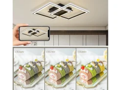 NETTLIFE Plafón-Lámpara de techo LED RGB moderna para sala de estar, regulable con control remoto, 3000-6000 K, RGB moderna, 13 Negro