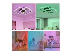 NETTLIFE Plafón-Lámpara de techo LED RGB moderna para sala de estar, regulable con control remoto, 3000-6000 K, RGB moderna, 13 Negro