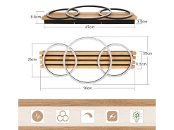 NETTLIFE Plafón-Lámpara de techo LED regulable: 70 cm, lámpara de salón, 46 W, lámpara de dormitorio moderna, iluminación de techo negra con control remoto, Plateado