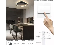 NETTLIFE Lámpara de Techo LED de Diseño Moderno 53W Regulable con Control Remoto Sala de Estar para Dormitorio Cocina Pasillo Oficina Negro Best