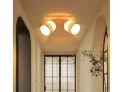 NETTLIFE Lámpara de techo LED 2 focos Lámpara de techo Lámpara de pasillo Madera E14 Vintage Ajustable 350° Amarillo Outlet