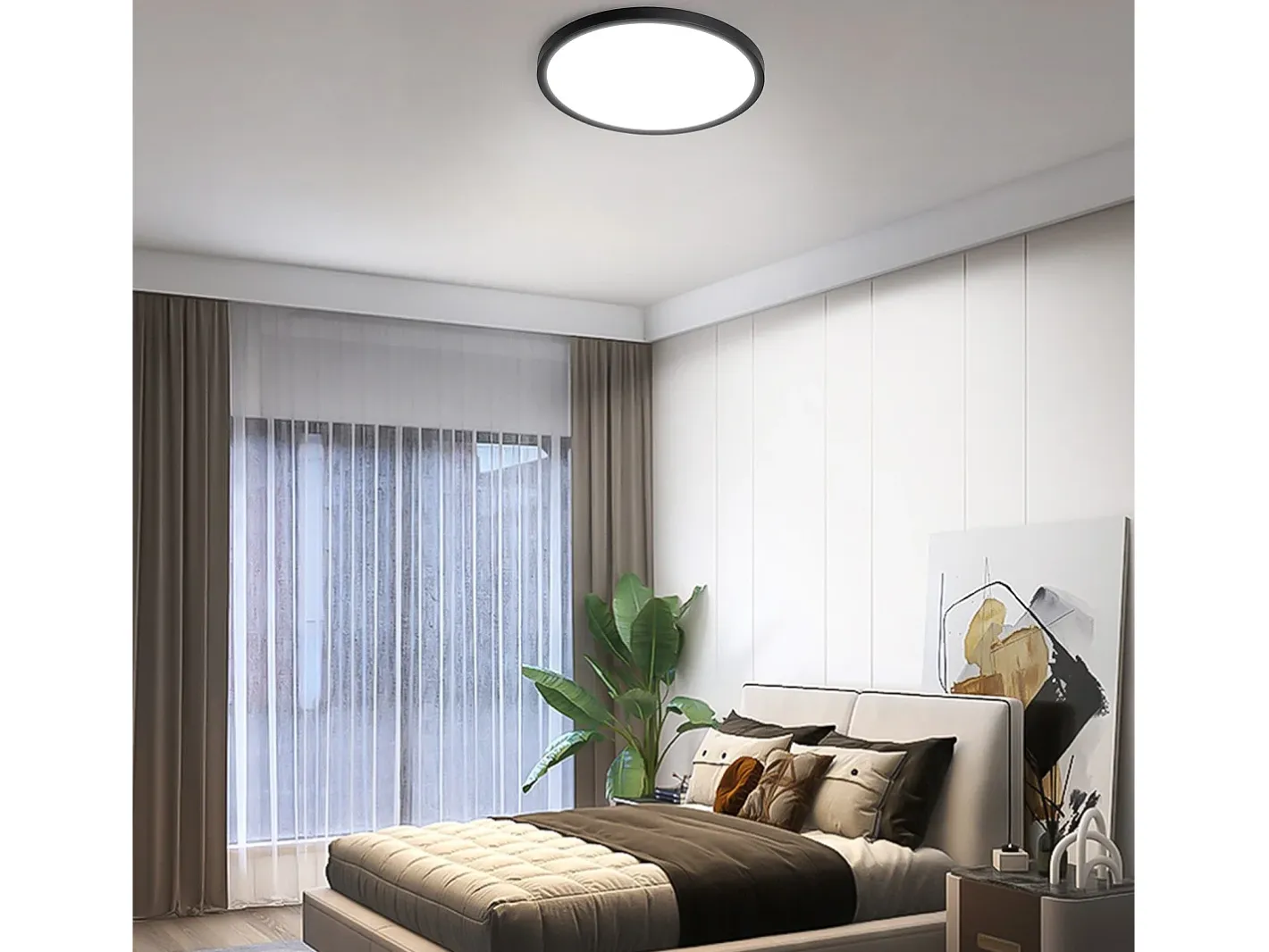 NETTLIFE Plafón-Lámpara LED de techo plana para dormitorio, color , 18 cm, 15 W, no regulable, blanco cálido 3000 K Negro
