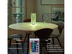 NETTLIFE Lámpara LED mesa inalámbrica, mesita noche, RGB táctil recargable, Dormitorio, Control remoto 16 colores Transparente