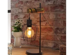 NETTLIFE Lámpara mesa retro, Noche vintage, 1 llama, Metal y madera, , Casquillo E27, Interruptor incl., Bombillas no incl. Negro Sale