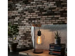 NETTLIFE Lámpara mesa retro, Noche vintage, 1 llama, Metal y madera, , Casquillo E27, Interruptor incl., Bombillas no incl. Negro Sale