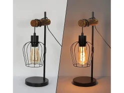 NETTLIFE Lámpara mesa retro, Noche vintage, 1 llama, Metal y madera, , Casquillo E27, Interruptor incl., Bombillas no incl. Negro Sale