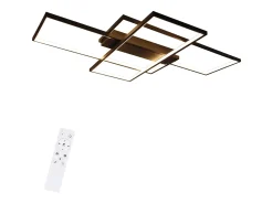 NETTLIFE Plafón-Lámpara techo ajustable 100x70x8cm, 3 LED negras cuadradas, Control remoto, Iluminación acrílica 88W Negro