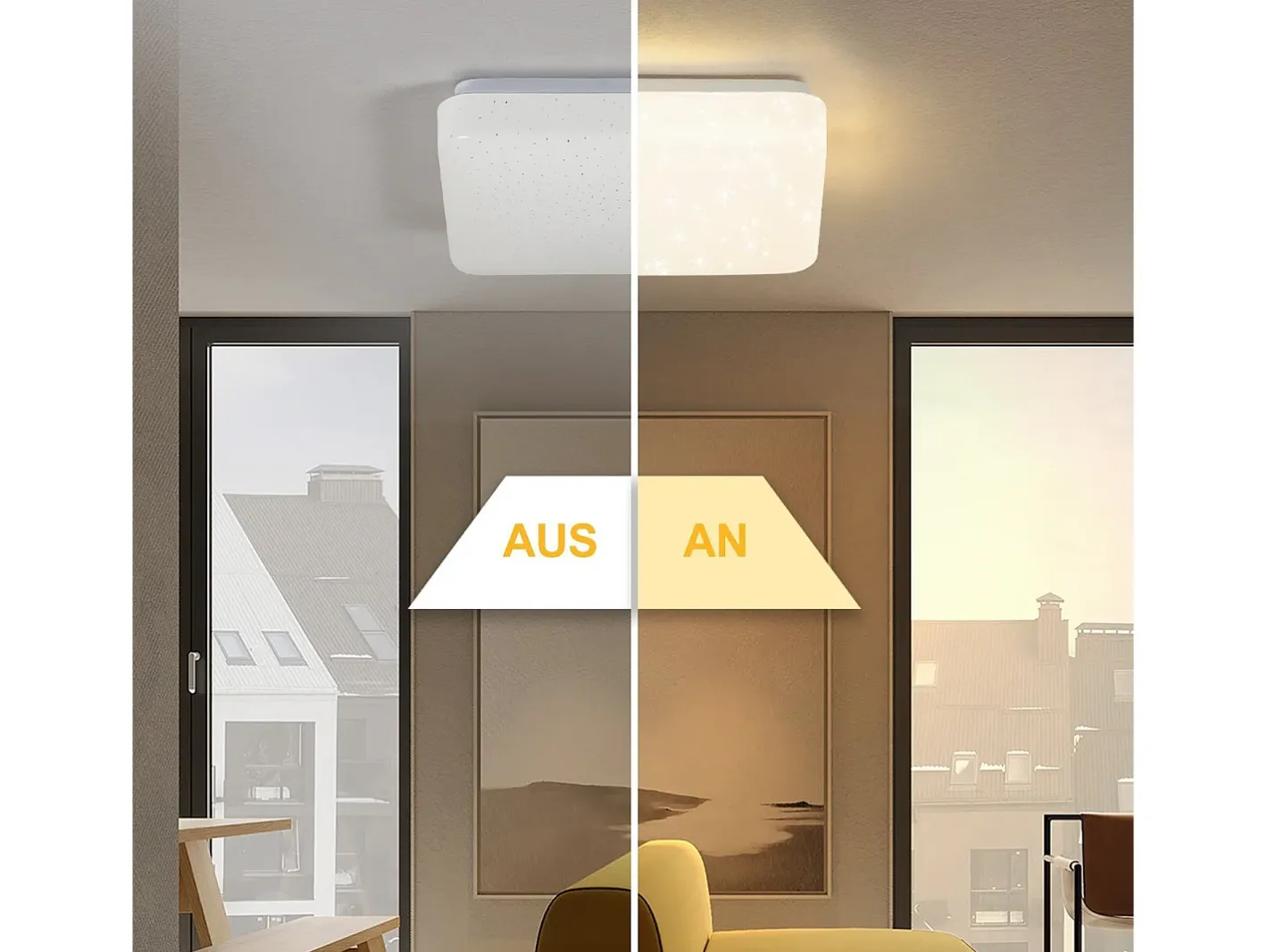 New NETTLIFE Lámpara techo LED 15W, Dormitorio cielo estrellado 21cm, Blanca cálida, Estrella cuadrada, Decoración cocina, Niños, Oficina Blanco
