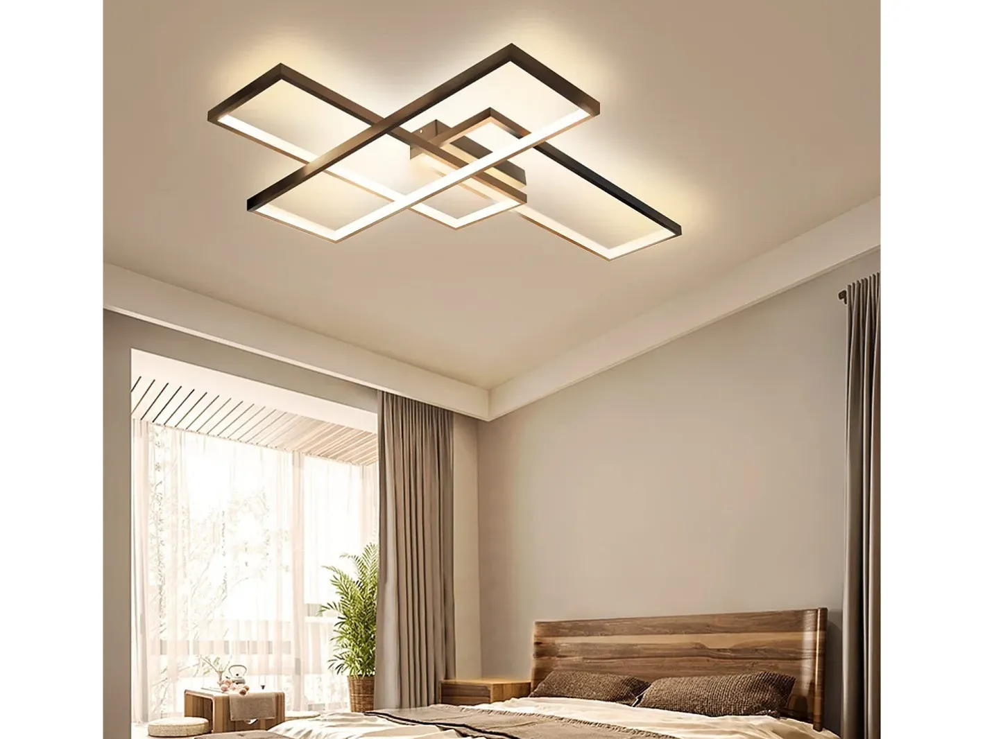 NETTLIFE Plafón-Lámpara techo LED, Iluminación moderna 3 cuadrados, 67x47x10cm, Metal 35W, Pared, , 3000K Negro