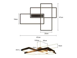 NETTLIFE Plafón-Lámpara techo LED, Iluminación moderna 3 cuadrados, 67x47x10cm, Metal 35W, Pared, , 3000K Negro