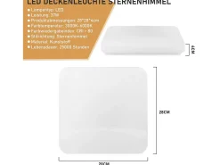 NETTLIFE Lámpara techo LED, cielo estrellado, control remoto, 37W, para dormitorio infantil, cuadrada 28cm, ideal para salón, cocina, pasillo. Blanco Discount