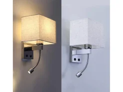 Outlet NETTLIFE lote de 2 lámparas murales LED para interiores, para habitación, aplique para salón, lámpara de cabecera, cama de tela con brazo de lectura flexible E27. Plateado