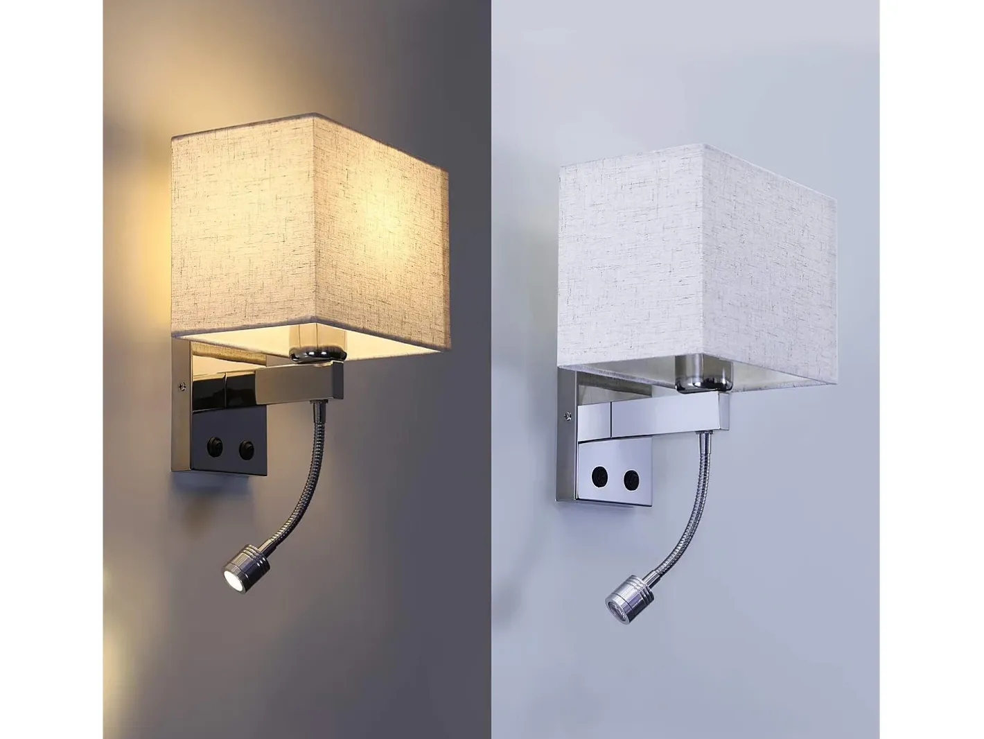 Outlet NETTLIFE lote de 2 lámparas murales LED para interiores, para habitación, aplique para salón, lámpara de cabecera, cama de tela con brazo de lectura flexible E27. Plateado