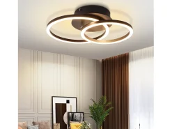 NETTLIFE Luces LED de techo, lámpara de techo de 24W, diseño moderno redondo, blanco cálido 3000K, , 2 anillos. Negro