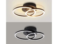 NETTLIFE Luces LED de techo, lámpara de techo de 24W, diseño moderno redondo, blanco cálido 3000K, , 2 anillos. Negro