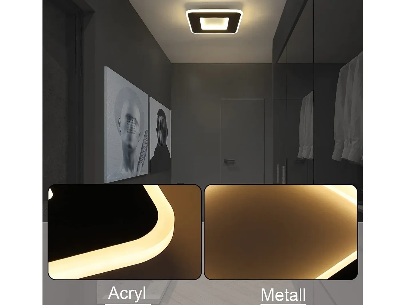 Sale NETTLIFE Luz de techo LED 23W 24cm lámpara de cocina blanca cálida diseño moderno lámpara cuadrada de dormitorio pasillo para sala de estar Negro