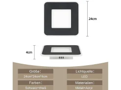 Sale NETTLIFE Luz de techo LED 23W 24cm lámpara de cocina blanca cálida diseño moderno lámpara cuadrada de dormitorio pasillo para sala de estar Negro