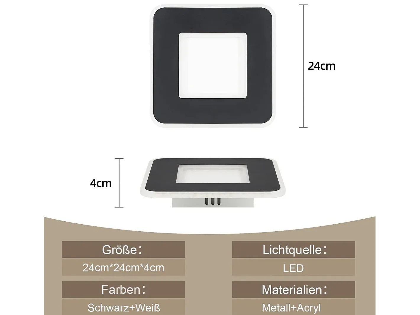 Sale NETTLIFE Luz de techo LED 23W 24cm lámpara de cocina blanca cálida diseño moderno lámpara cuadrada de dormitorio pasillo para sala de estar Negro