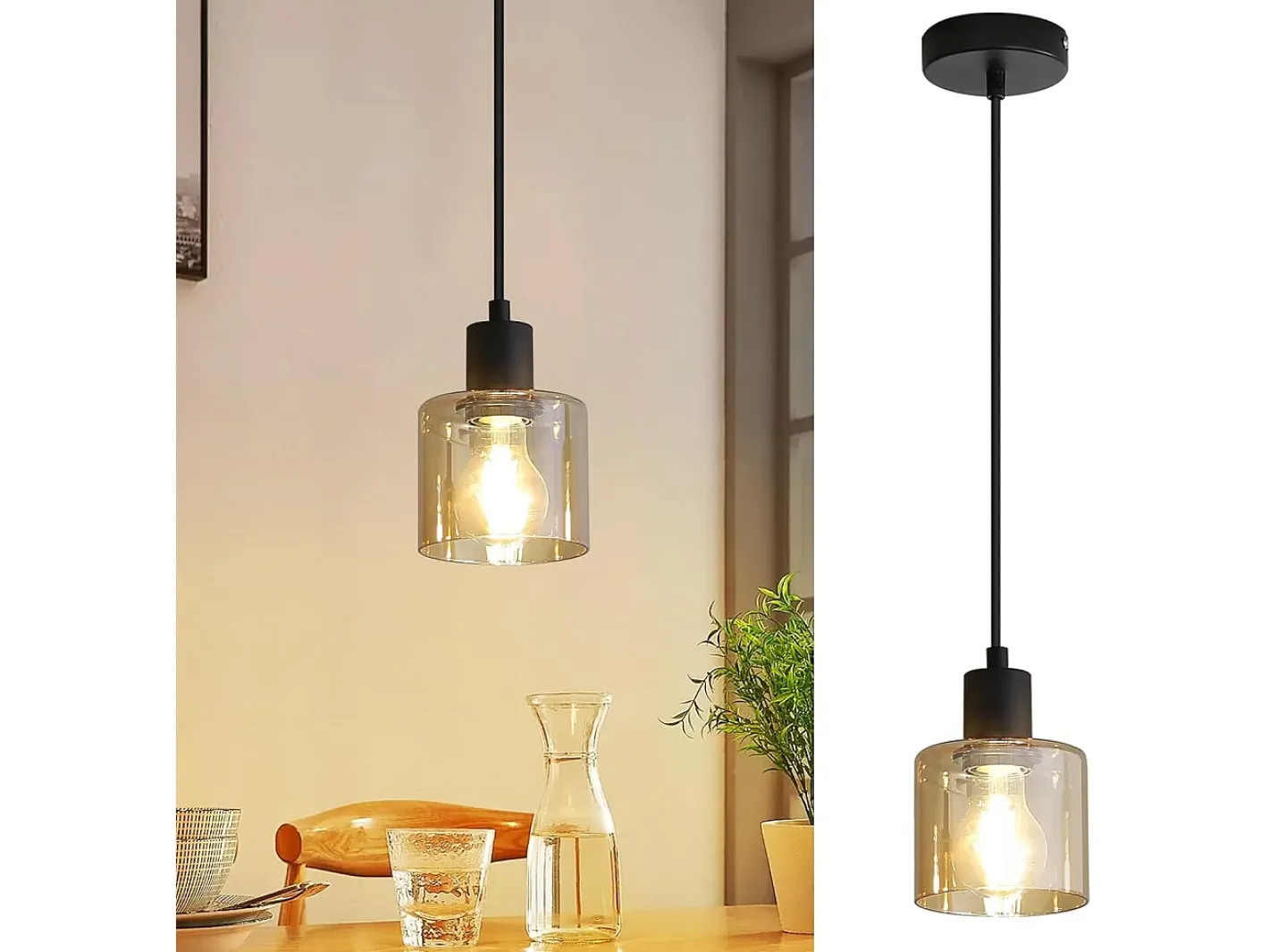 Clearance NETTLIFE Mesa de comedor suspendida, lámpara colgante vintage, colgante E27, colgante negro, 1 bombilla retro industrial. Dorado