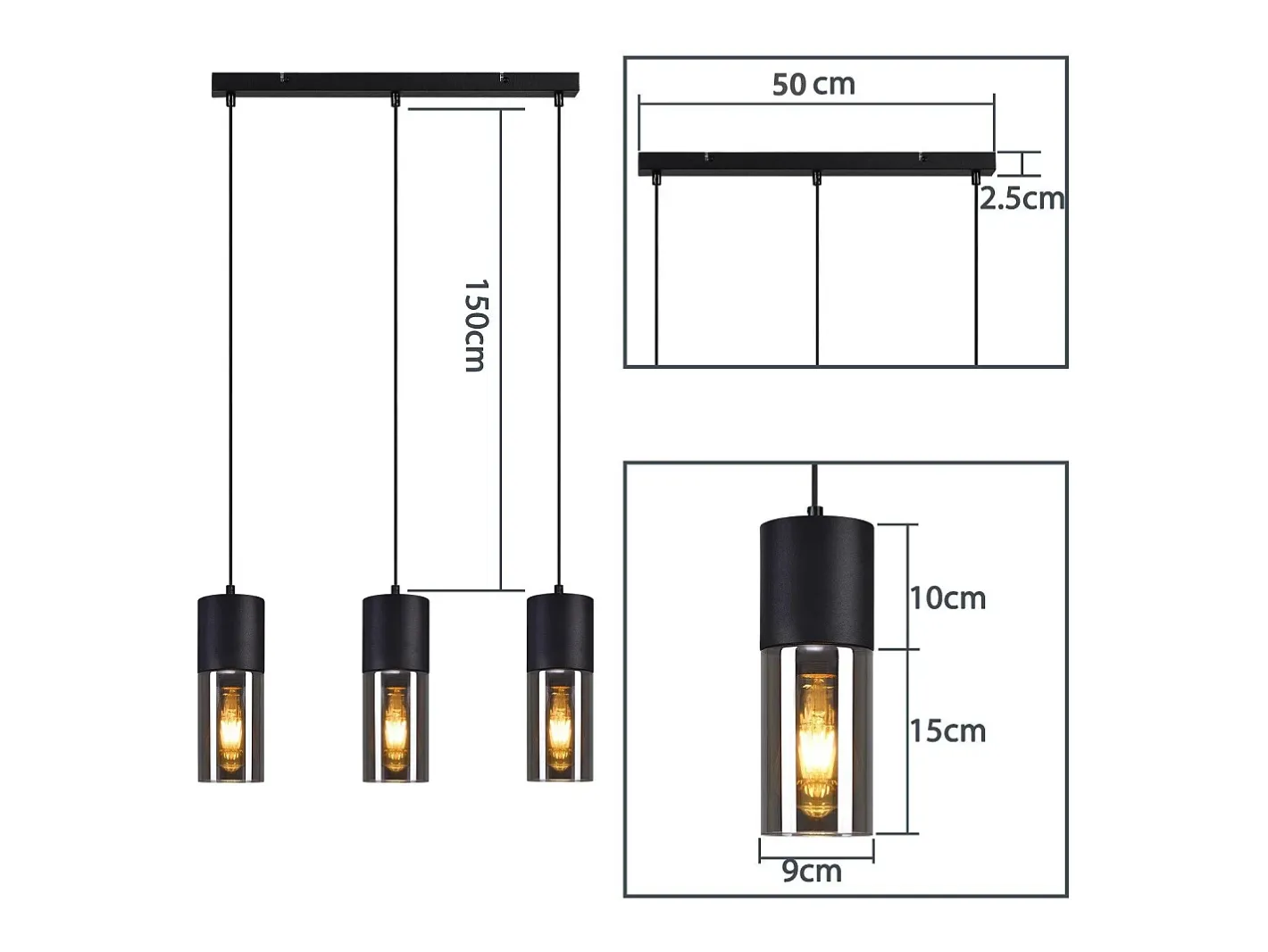 Sale NETTLIFE Mesa de comedor suspendida E27 - Moderna suspensión de 3 bombillas LED orientables. Negro