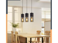 Sale NETTLIFE Mesa de comedor suspendida E27 - Moderna suspensión de 3 bombillas LED orientables. Negro