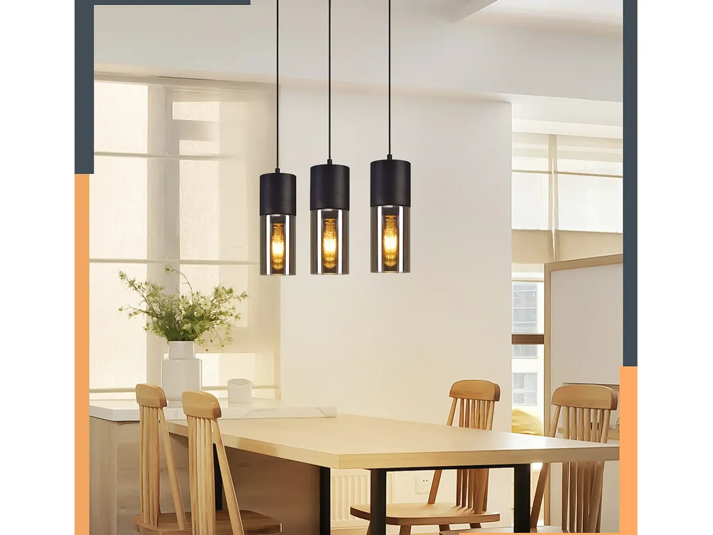Sale NETTLIFE Mesa de comedor suspendida E27 - Moderna suspensión de 3 bombillas LED orientables. Negro