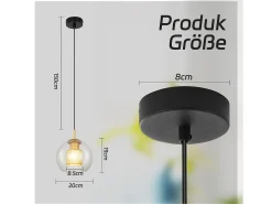 NETTLIFE Mesa suspendida para comedor de vidrio - 1 lámpara vintage E27 con una llama, lámpara de techo negra. Transparente Outlet