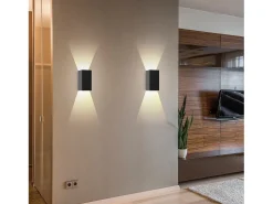 NETTLIFE Aplique Para Pared-Pack de 2 Aplique LED para exterior e interior: iluminación de pared negra, lámpara exterior, pared de casa 5 W IP65 blanco cálido 3000 K Negro