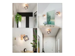 NETTLIFE Plafón con 1 Foco, negro, de aspecto de madera - Plafón E14 giratorio 350°, hasta 4 bombillas de máximo 40w, moderno para sala, dormitorio y cocina. Blanco