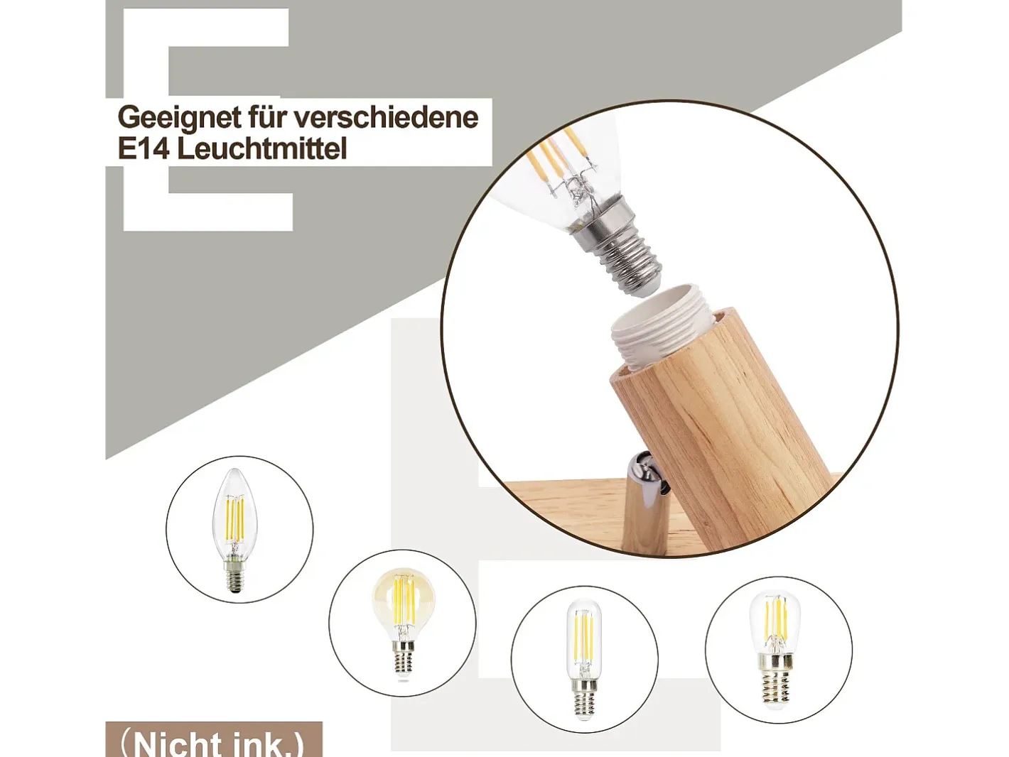 NETTLIFE Plafón con 1 Foco, negro, de aspecto de madera - Plafón E14 giratorio 350°, hasta 4 bombillas de máximo 40w, moderno para sala, dormitorio y cocina. Blanco