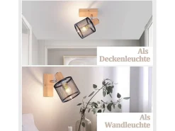 NETTLIFE Plafón con 1 Foco, negro, de aspecto de madera - Plafón E14 giratorio 350°, hasta 4 bombillas de máximo 40w, moderno para sala, dormitorio y cocina. Blanco