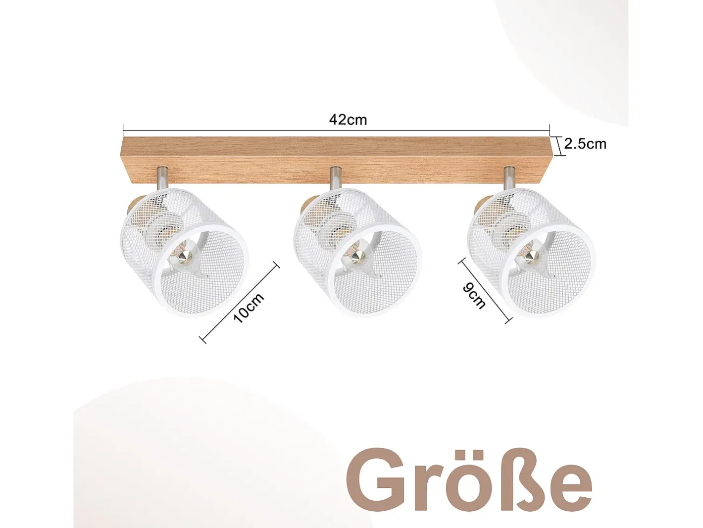 Hot NETTLIFE Plafón con 3 focos , aspecto de madera - plafón E14 giratorio 350° con un máximo de 4 bombillas de 25w, moderno para sala, dormitorio, cocina. Blanco