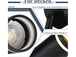 NETTLIFE Plafón con 6 focos moderno: plafón , foco GU10 giratorio hasta 355° de metal para interiores, para cocina, sala, dormitorio, sin bombilla. Negro Online