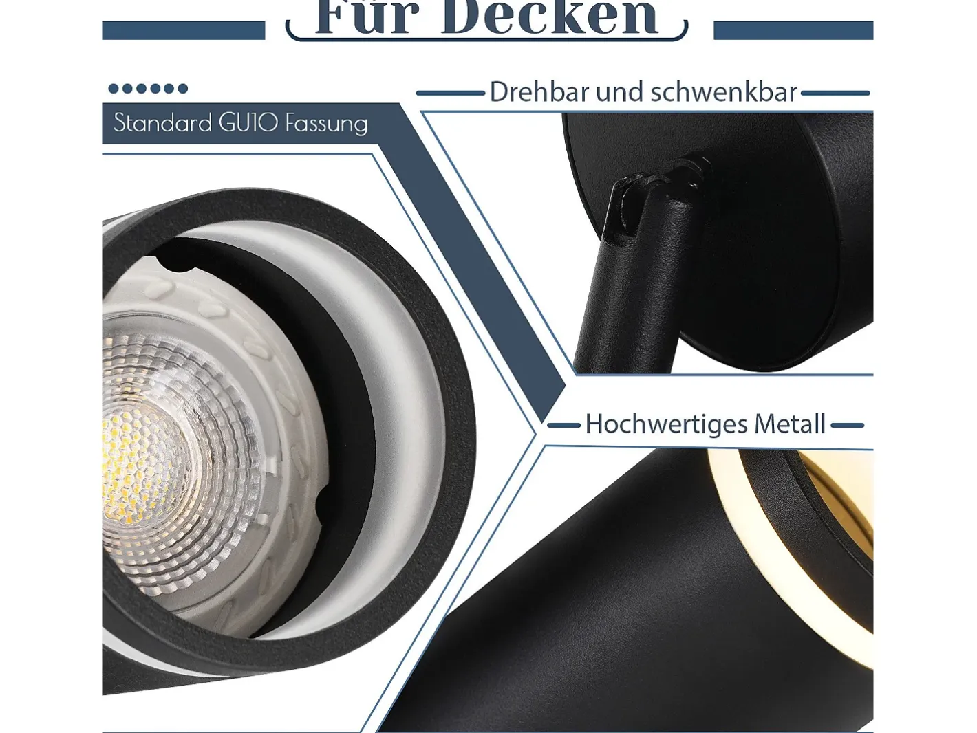 NETTLIFE Plafón con 6 focos moderno: plafón , foco GU10 giratorio hasta 355° de metal para interiores, para cocina, sala, dormitorio, sin bombilla. Negro Online