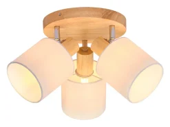 NETTLIFE Plafón con tres focos, madera redonda. Plafonero LED E14, foco inclinable 350°. Marru00f3n Sale