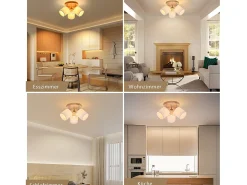 NETTLIFE Plafón con tres focos, madera redonda. Plafonero LED E14, foco inclinable 350°. Marru00f3n Sale