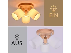 NETTLIFE Plafón con tres focos, madera redonda. Plafonero LED E14, foco inclinable 350°. Marru00f3n Sale