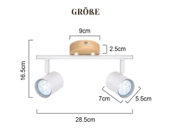 NETTLIFE Plafón LED de 2 llama - Plafón GU10 Foco giratorio Aplique de madera Foco de pared para salón dormitorio Sin bombilla Blanco Clearance