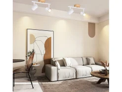 NETTLIFE Plafón LED de 2 llama - Plafón GU10 Foco giratorio Aplique de madera Foco de pared para salón dormitorio Sin bombilla Blanco Clearance