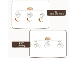 NETTLIFE Plafón LED de 3 llama - Plafón GU10 Foco giratorio Aplique de madera Foco de pared para salón dormitorio Sin bombilla Blanco Hot