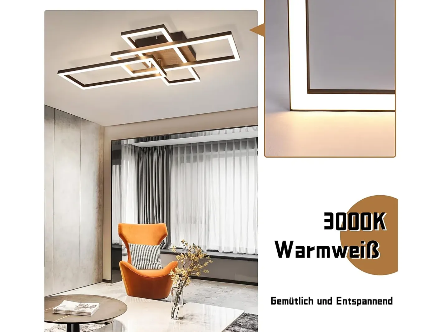 Clearance NETTLIFE Plafón LED 3000K de madera negra, lámpara de habitación de diseño moderno, plafón de 32W de luz blanca cálida. Negro
