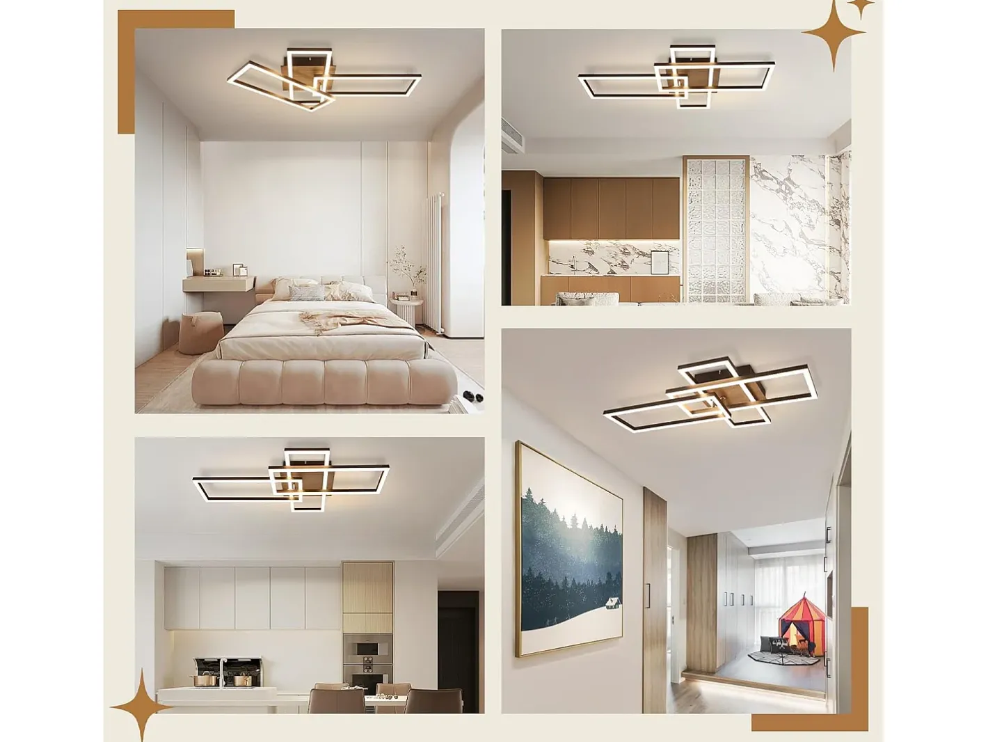 Clearance NETTLIFE Plafón LED 3000K de madera negra, lámpara de habitación de diseño moderno, plafón de 32W de luz blanca cálida. Negro