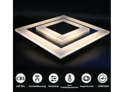 New NETTLIFE Plafón LED: Lámpara de Salón 30 cm, Lámpara de Cocina Regulable 23 W, Lámpara Moderna con Mando a Distancia para Dormitorio Blanco